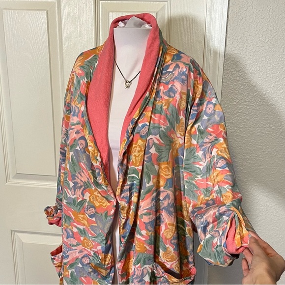 VTG Victorias Secret Robe Womens OS Satin Gold Label Floral Multicolor No Belt - Picture 6 of 8